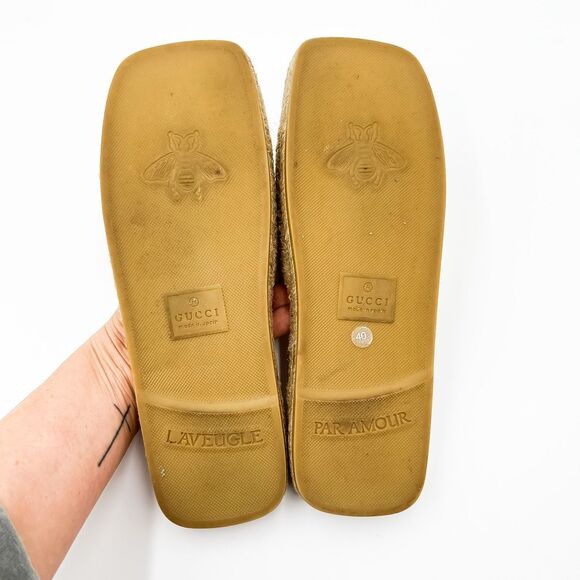Gucci InterlockingGG Gold Leather Espadrille Sandals Slides Cutout Size 40, US 1 - Picture 8 of 13